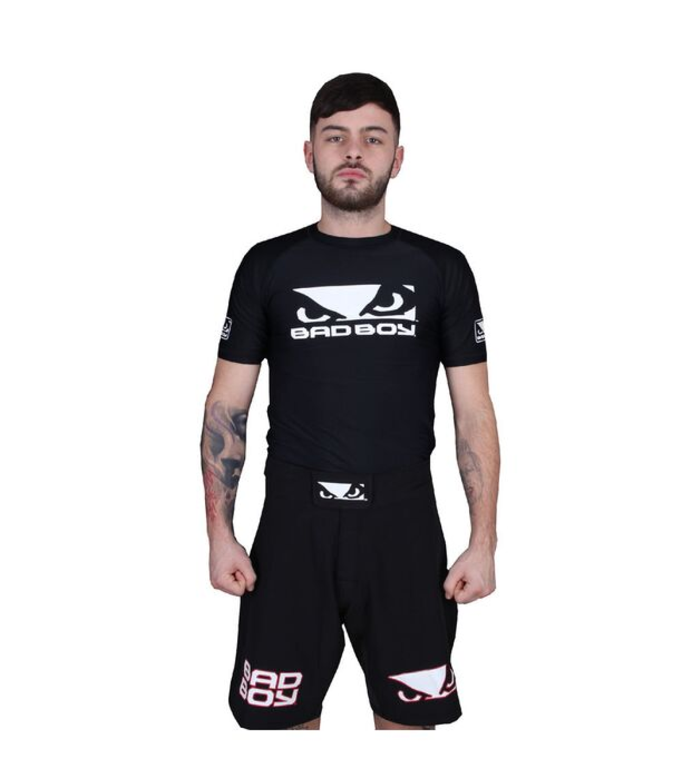 РАШГАРД  -  Men's Bad Boy Rashguard - Short Sleeves - Black/White 